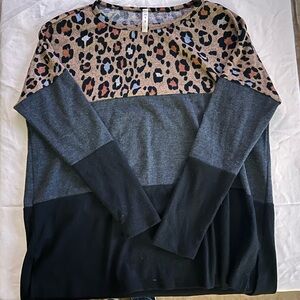 Leopard Print and Color Block Sweater